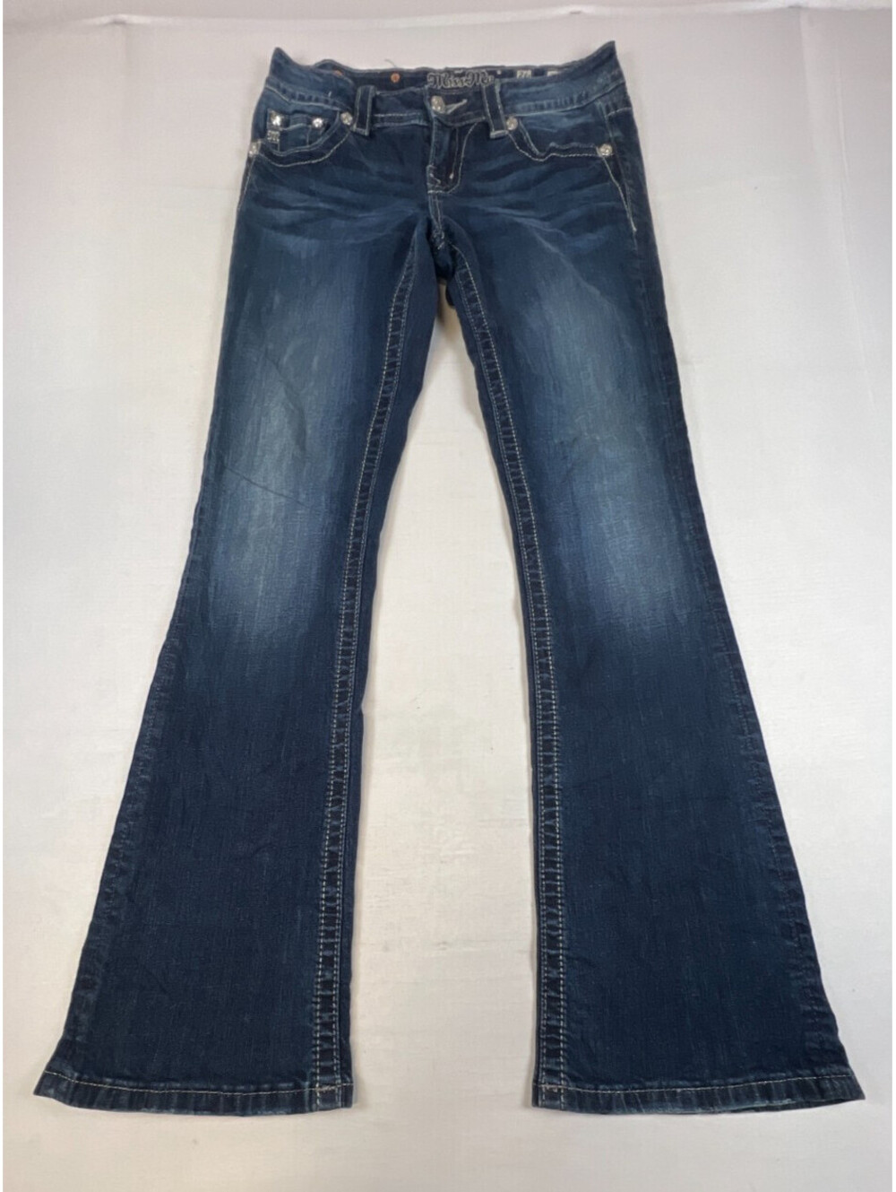 Miss Me Women 26 Bootcut Jeans Dark Wash Embellished Wing Pockets Stretch